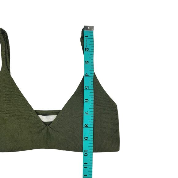 One Grey Day Olive Green Ribbed Adjustable Spaghetti Straps Pullover Bralette - Picture 4 of 7